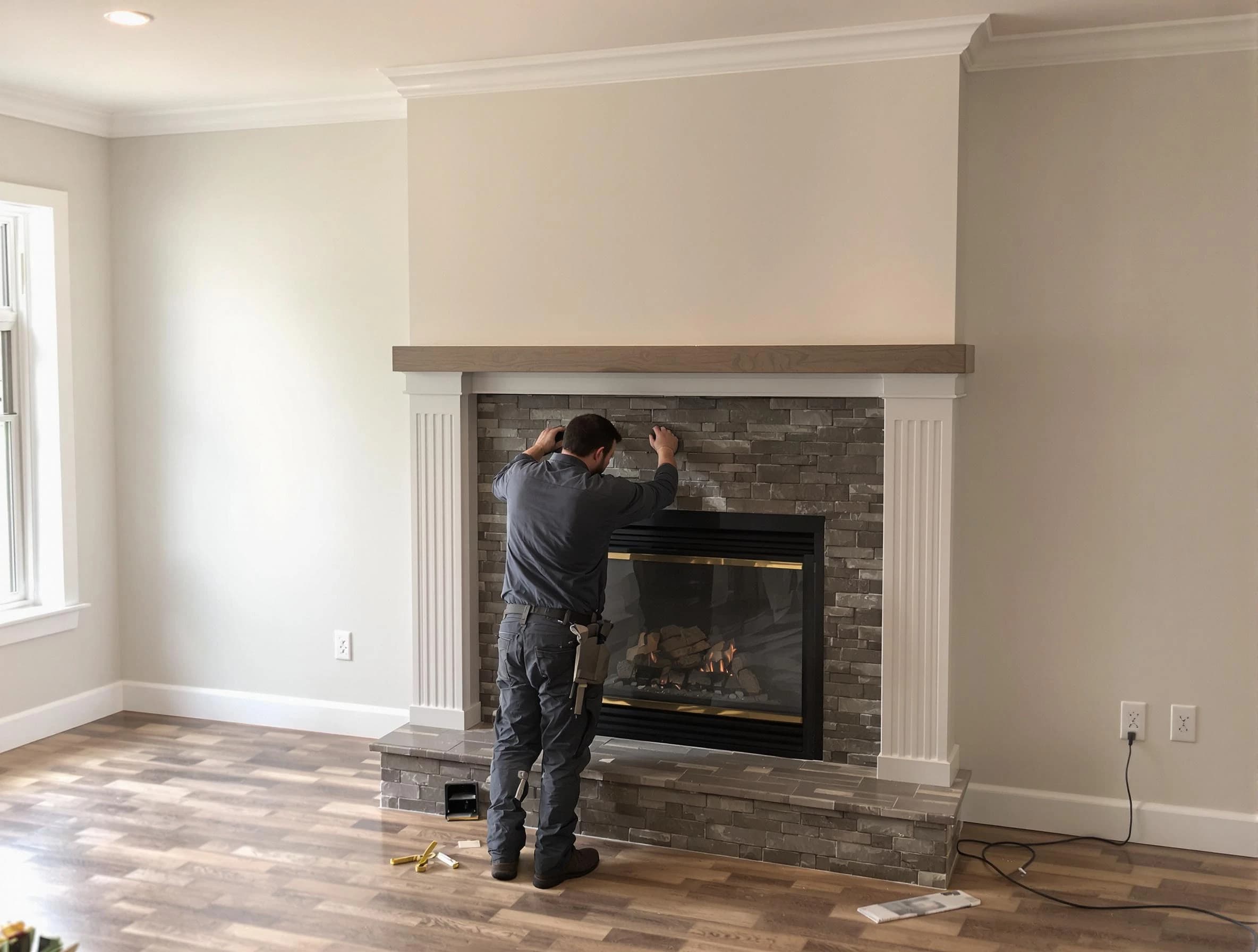 Morris Chimney Sweep finishing a custom fireplace install in Morris, NJ
