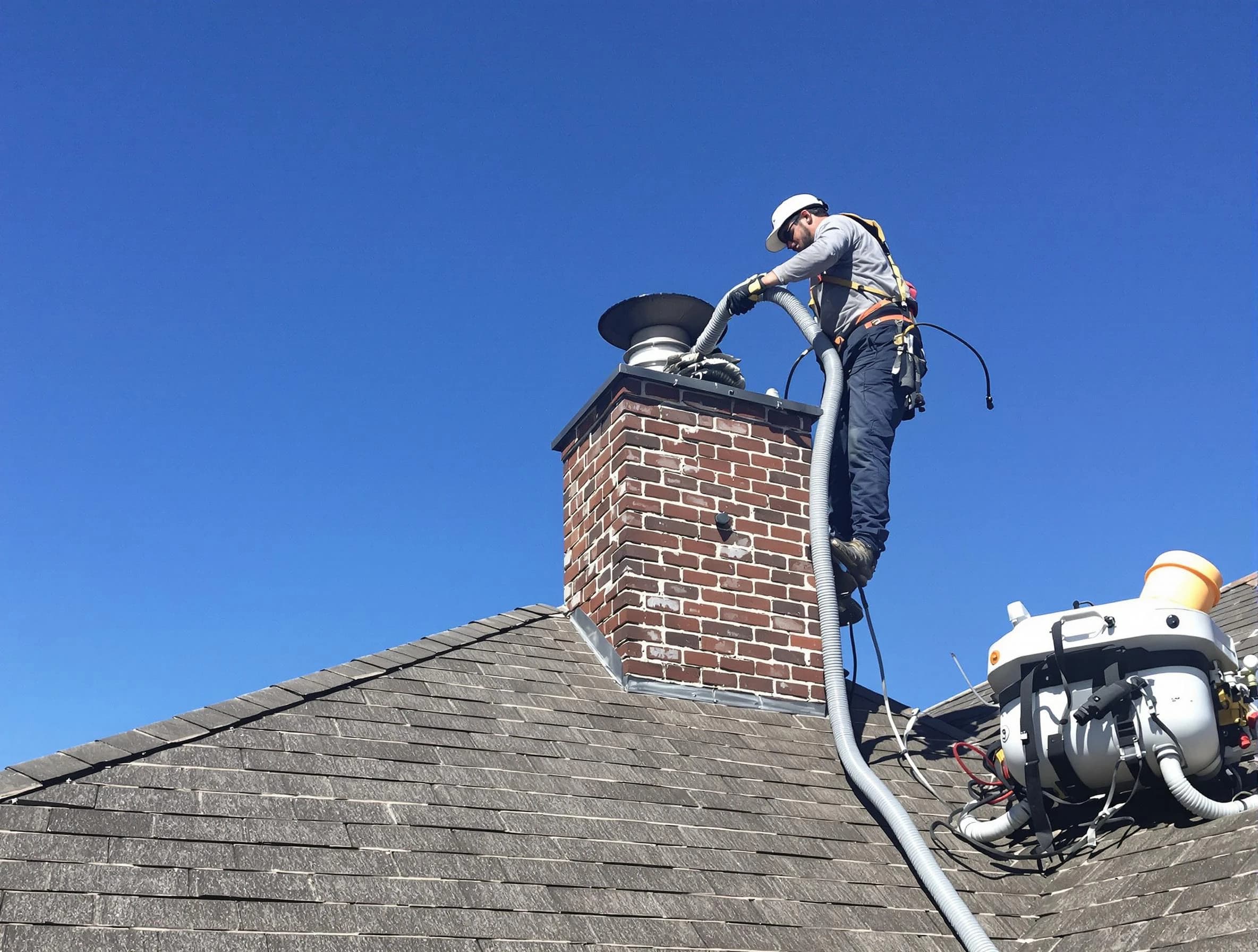 Dedicated Morris Chimney Sweep team member cleaning a chimney in Morris, NJ