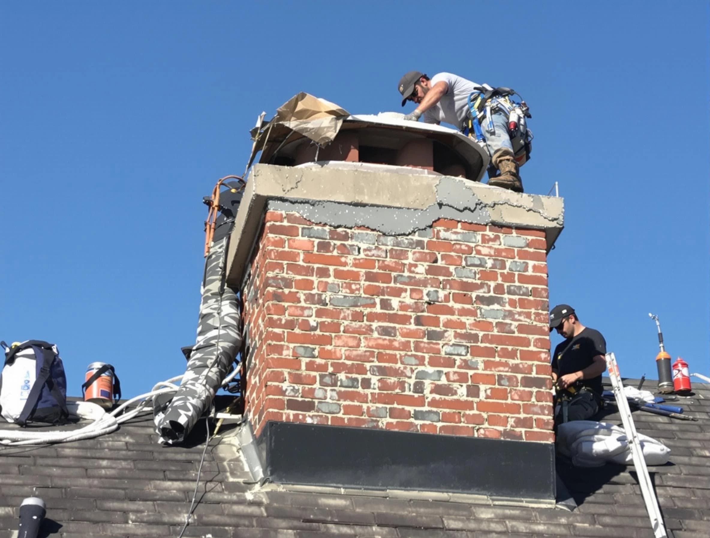 Morris Chimney Sweep installing a custom chimney crown in Morris, NJ