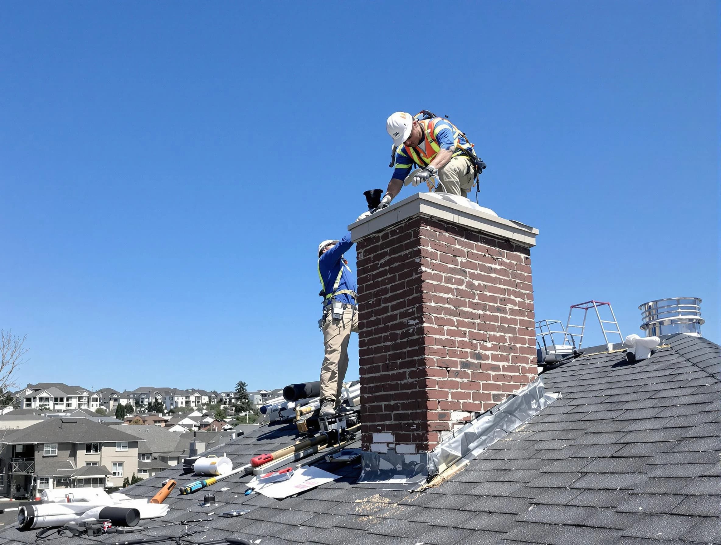 Morris Chimney Sweep repairing a chimney crown in Morris, NJ