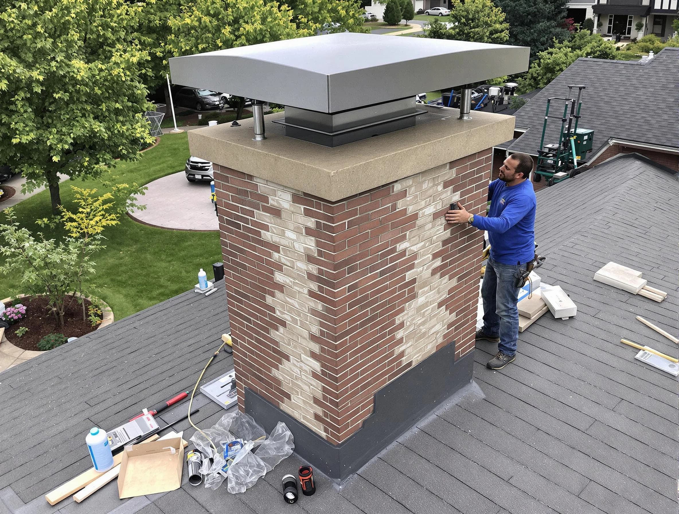 Morris Chimney Sweep team working on a custom chimney remodel in Morris, NJ