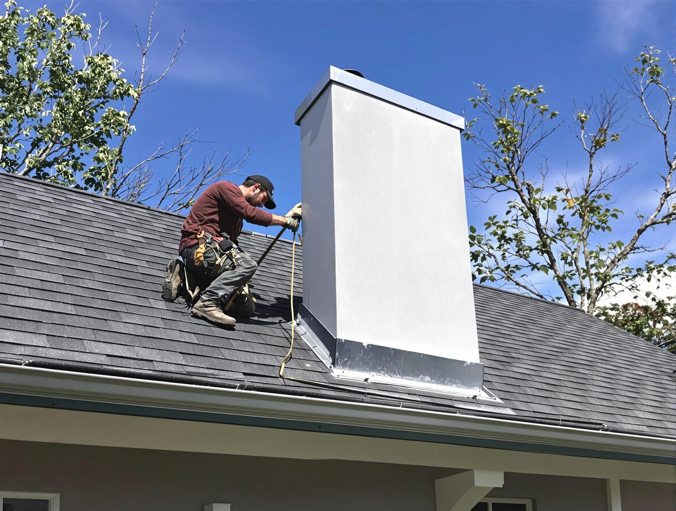 Morris Chimney Sweep team member finishing chimney construction in Morris, NJ