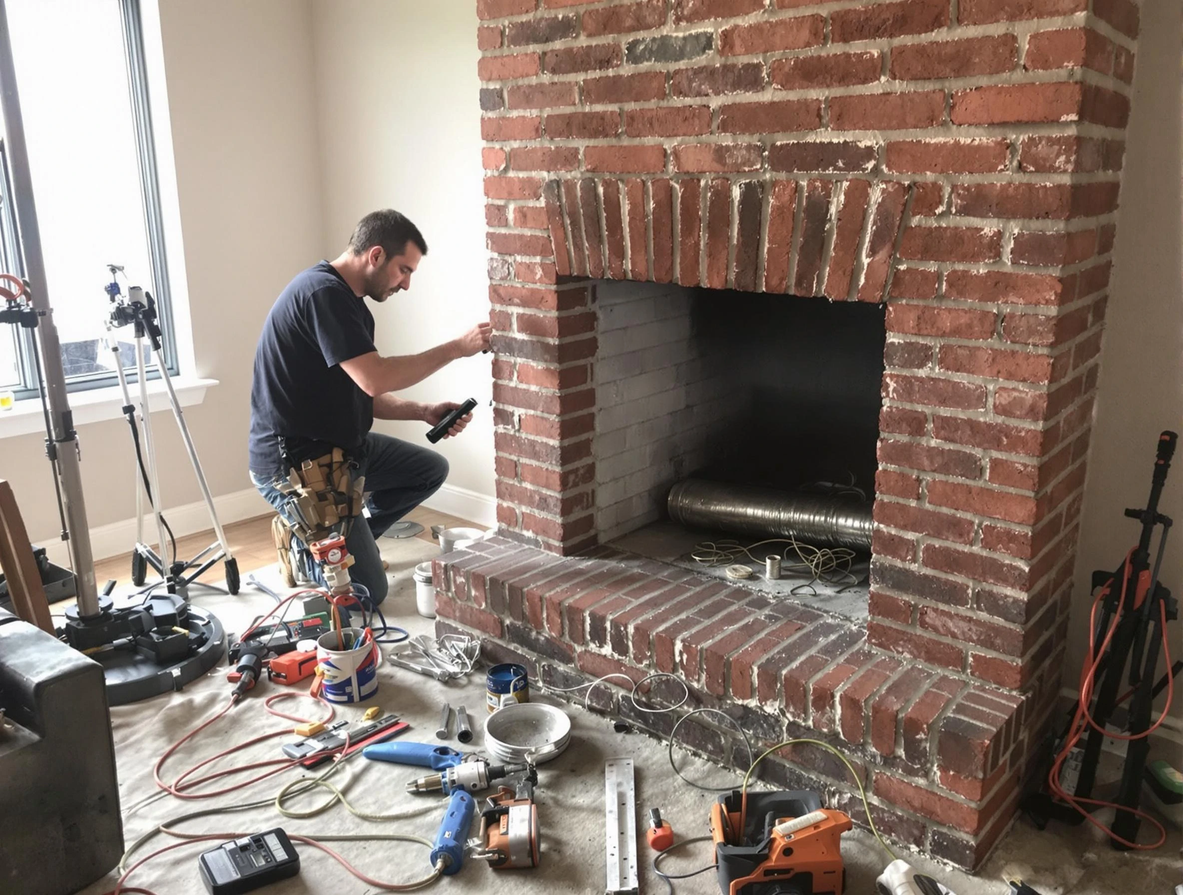 Morris Chimney Sweep specialist finalizing chimney liner service in Morris, NJ